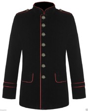 New Men's Military Style Coat Jacket Black Red Gothic Steampunk /USA Sizes