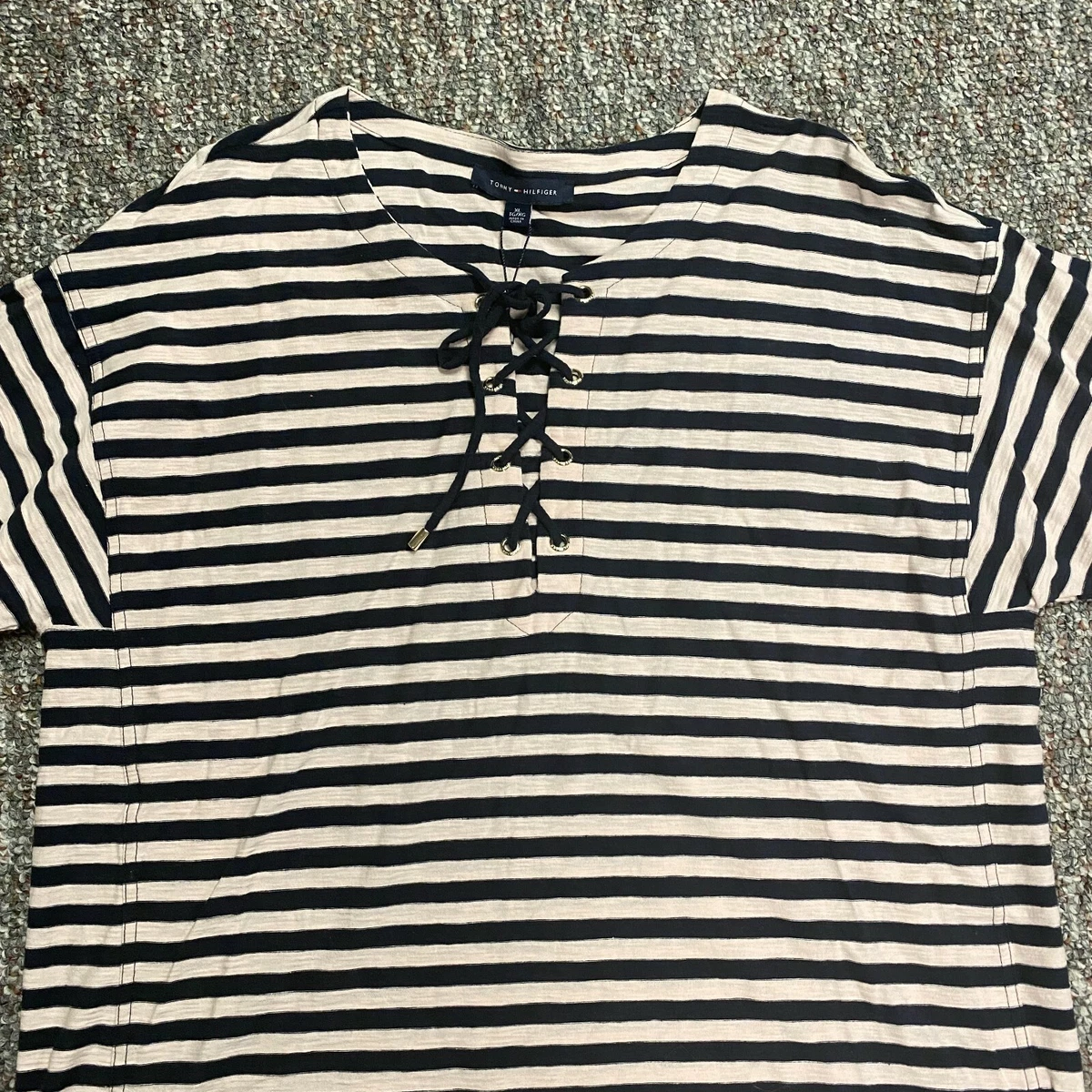 Tommy Hilfiger Tops Womens Size XL Watch Hill Casual Lace Up Shirt Short Sleeve