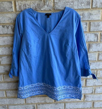 Talbots V-Neck Embroidered Lace Bottom Accent...