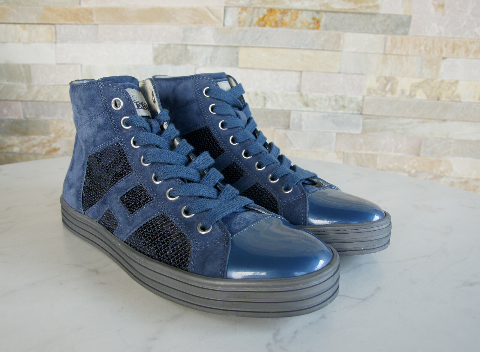 Hogan Rebel Size 36 High Sneakers Lace Up Shoes Patent Blue New Previously  | eBay