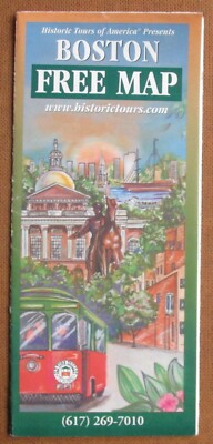 Historische Rundreisen durch Amerika Boston kostenlose Karte 2001 lokale Anzeigen Altstadt-Touren etc.
