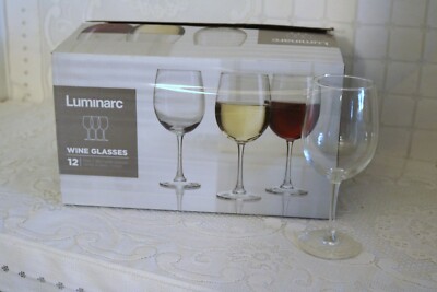 CRISTAL D'ARQUES-DURAND LUMINARC 12oz 7 1/2'' Clear Glass Wine Glasses Qty 12