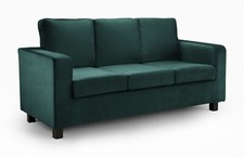 Dk Green Velvet Sofas: Compact 3 Seater straight arm sofas- FREE & EASY DELIVERY