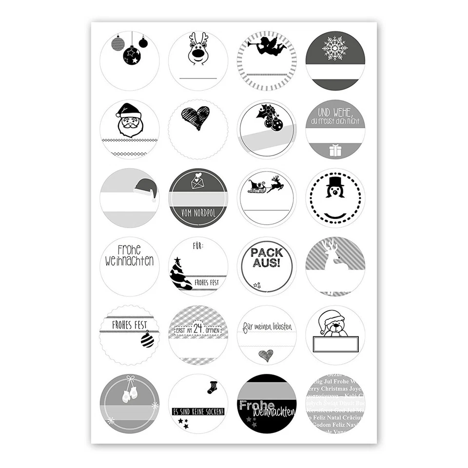 24 Weihnachtsaufkleber zum selber Beschriften, rund Set weihnachtlich dv_056