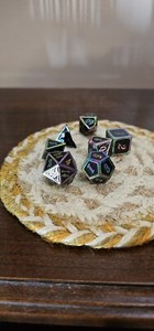 Multi Sided Dice Set Rainbow Oil Slick Black Dungeons & Dragons Tabletop RPG 
