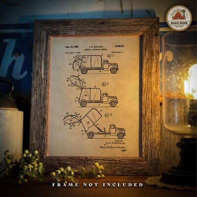 Garbage Truck Patent Art Print Poster Waste Management Sanitation Wall Decor