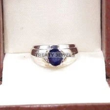 Blue Sapphire Oval Cut Gemstone With 925 Sterling Silver Ring For Men's #B633