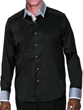 Men's Silk Cotton Dress Shirt w/ Two Tone Double Layer Contrast Collar #605 