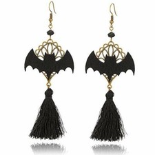 Halloween Earrings Bat Dangle Tassel Jewelry Long Gothic Vampire Accessories