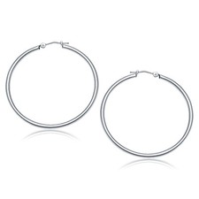 14k White Gold Polished Hoop Earrings 40 mm 