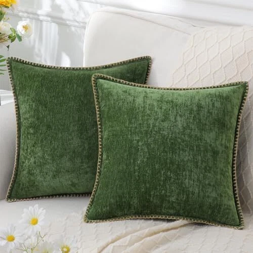 18x18 Set of 2 Farmhouse Velvet Chenille Soft Throw Pillow Covers Square