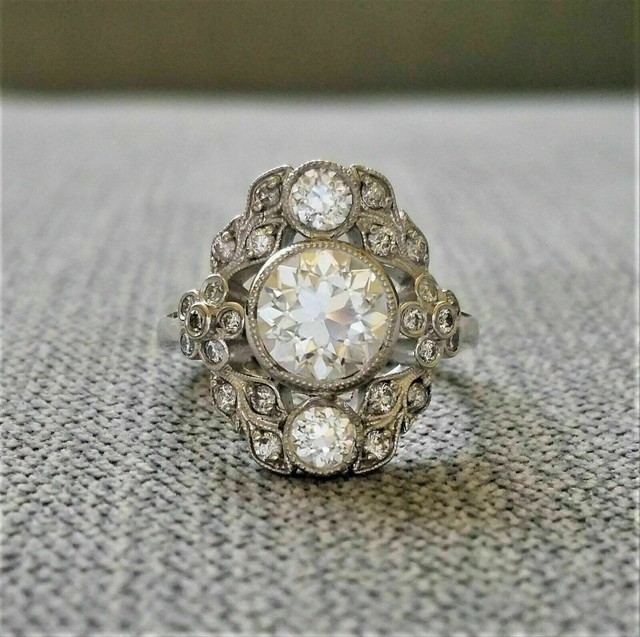 3 Ct Round Cut Simulated Diamond Vintage Engagement Ring 14K White Gold Plated 3 Ct Round Cut Simulated Diamond Vintage Engagement Ring 14K White Gold Plated