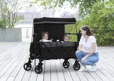 Wagon Cruiser Stroller Foldable Black and Safety-Focused W/ 3Point Harness NEW