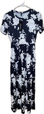 Zattcas Short Sleeve Navy White Floral Maxi Dress Women's Size XS Long Length