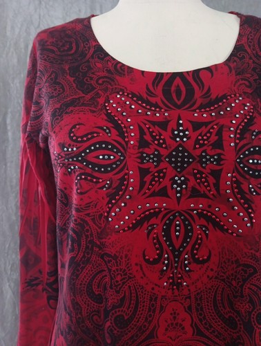 Neu mit Etikett Damen Closet Full Top Bluse rot schwarz Pailletten Langarm Größe S - Bild 2 von 5