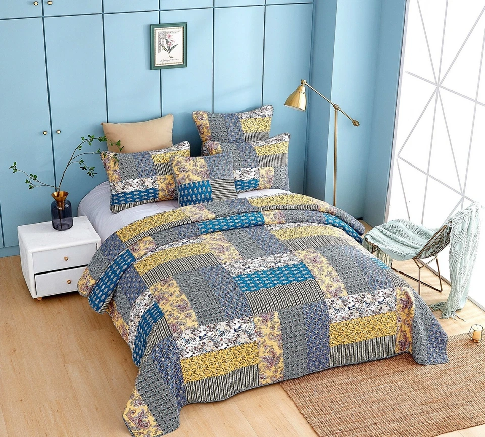 Juego de colcha de retazos de algodón de cachemira floral de cabaña Honey Cove de ropa de cama DaDa Foto 3 de 4