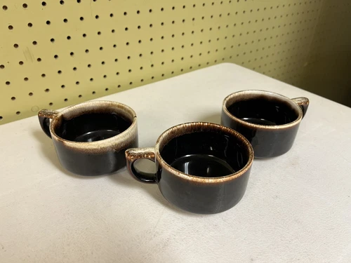 Lot of (2) Pfaltzgraff Coffee Low Cups Mugs Gourmet Brown Drip Glaze Stoneware