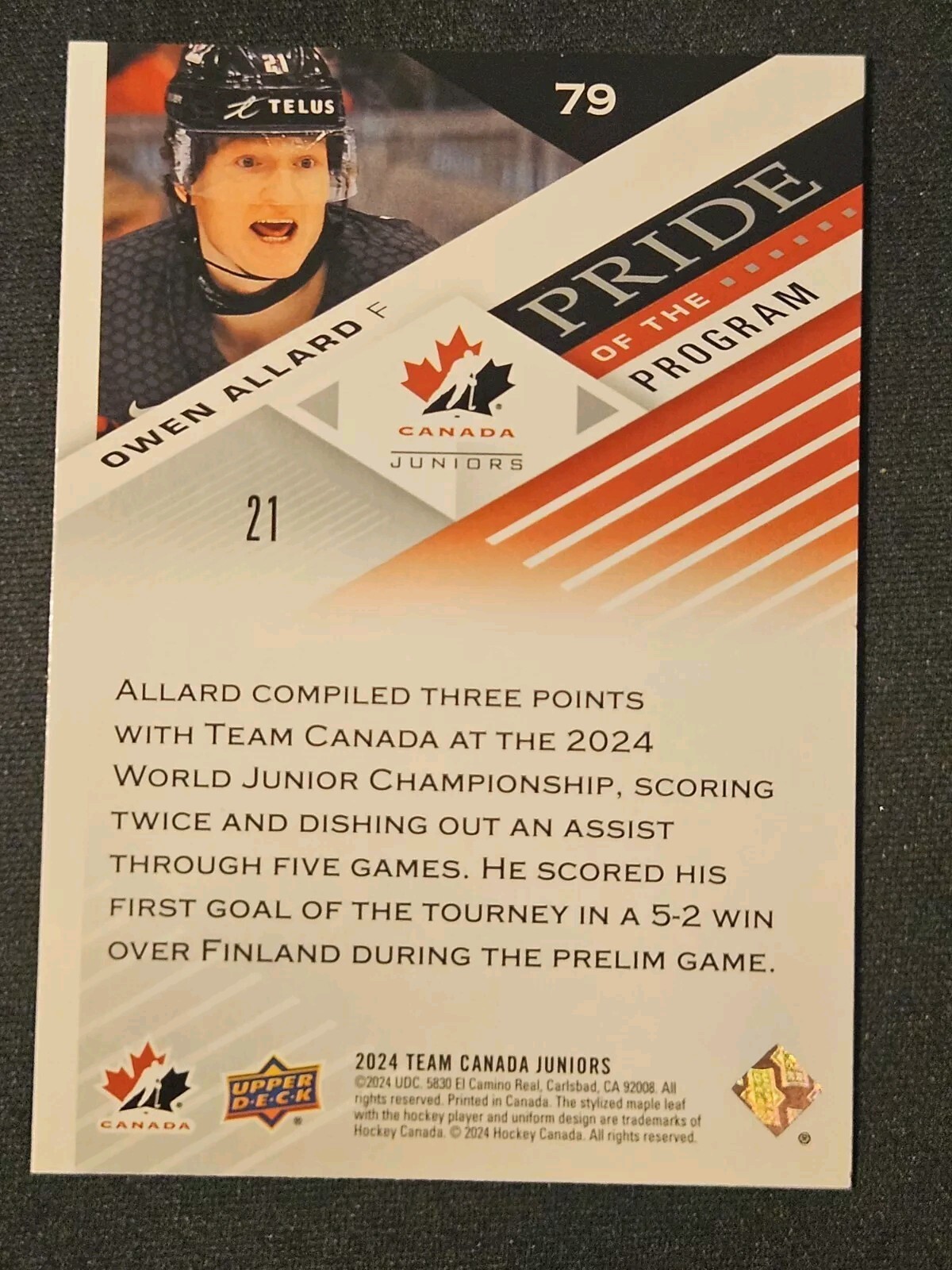 2024 UD Team Canada Owen Allard Pride Of The Program Utah HC Prospect