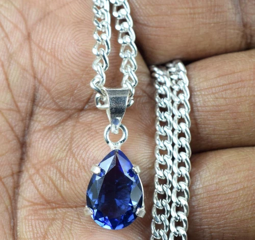 Blue Tanzanite 4.55 Ct/14 mm Natural Pear Gemstone Certified Pendant See Video