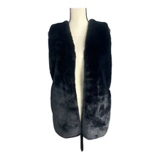 liz claiborne Cozy Black Vest Faux Fur Front--Knitted Back- Women's Sz M MINT