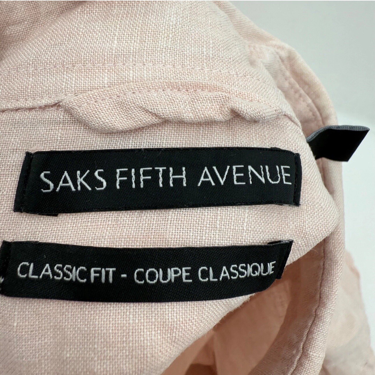 Saks Fifth Avenue Light Pink Linen Mens Size Medium Button Down 