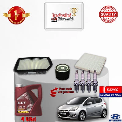 KIT TAGLIANDO FILTRI OLIO CANDELE HYUNDAI ix20 1.4 66KW 90CV DAL 2010 ->