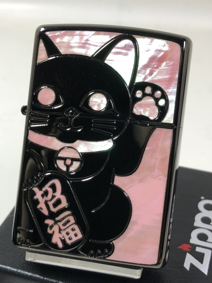 ★決算特価商品★ Shell Cat Lucky Zippo Inlay Japan Regular Lighter Pink Black その他