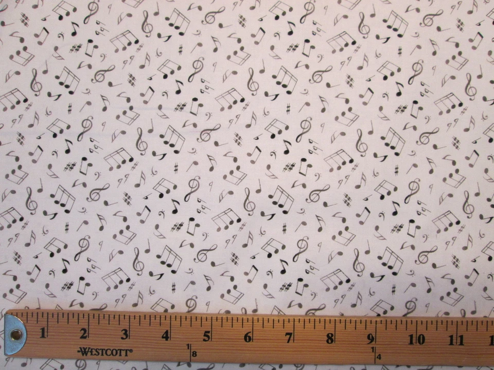 NOTAS MUSICALES SALVAJE NEGRO BLANCO FONDO TELA ALGODÓN BTHY Foto 3 de 4