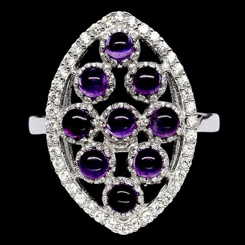 9 Amethyste 925er Sterling Silber Ring 22x15mm! 20,5Ct. White Gold Plated! - Bild 1 von 2