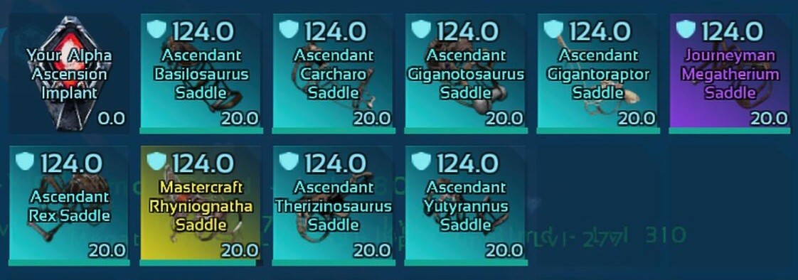 Saddle 124 (Carcha, giga, rhynio, mosa, yuty, rex etc)ARK ASA