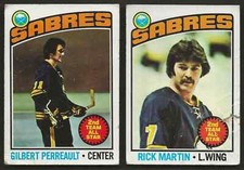 1976-77 Topps Buffalo Sabres Lot #180 Gilbert Perreault & 210 Rick Martin