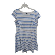 Tommy Hilfiger Women's Cap Sleeve Aline Dress Blue White Striped Size 16 Preppy