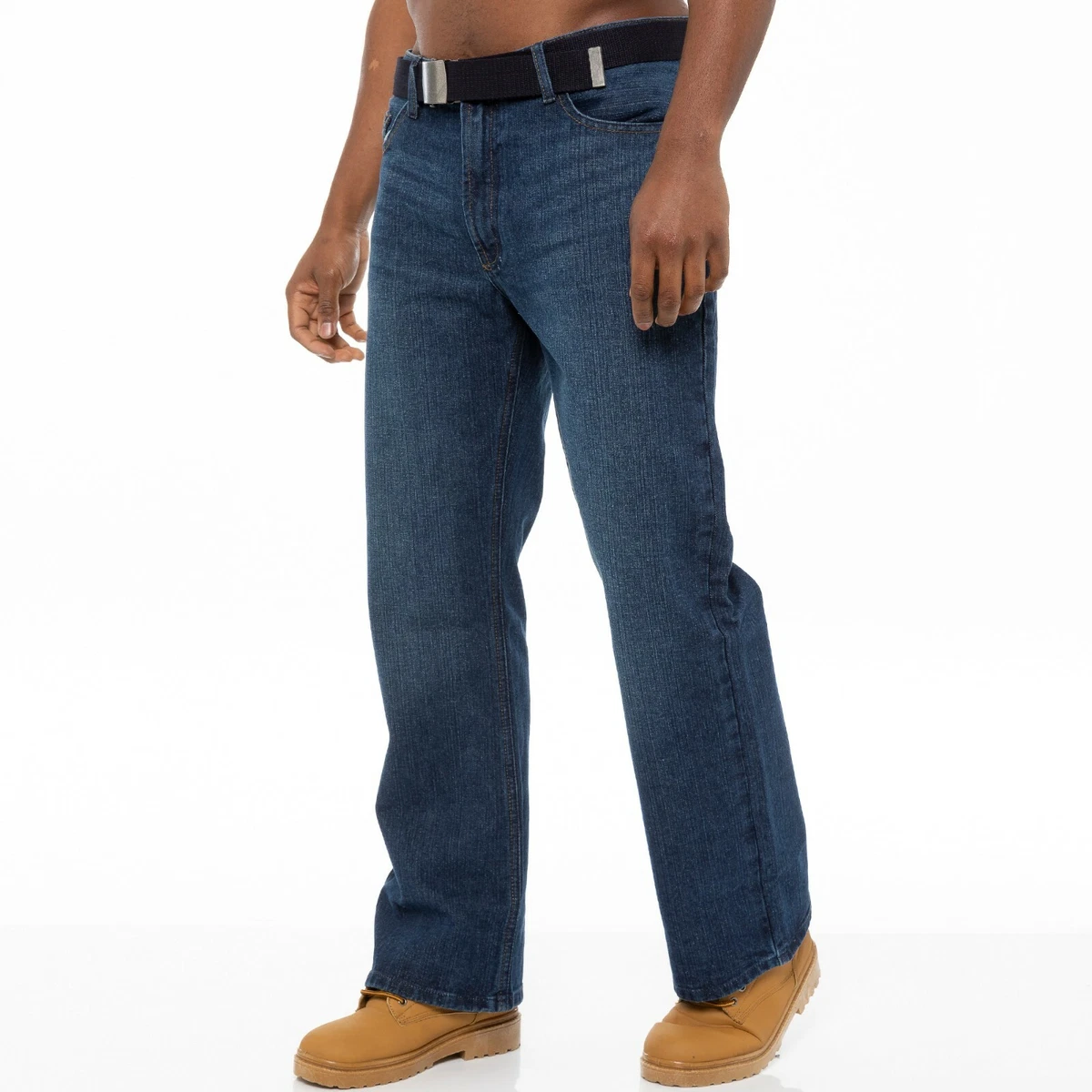 Mens Flare Leg Bootcut Jeans Wide Fit Blue Belted Denim Pants All | eBay