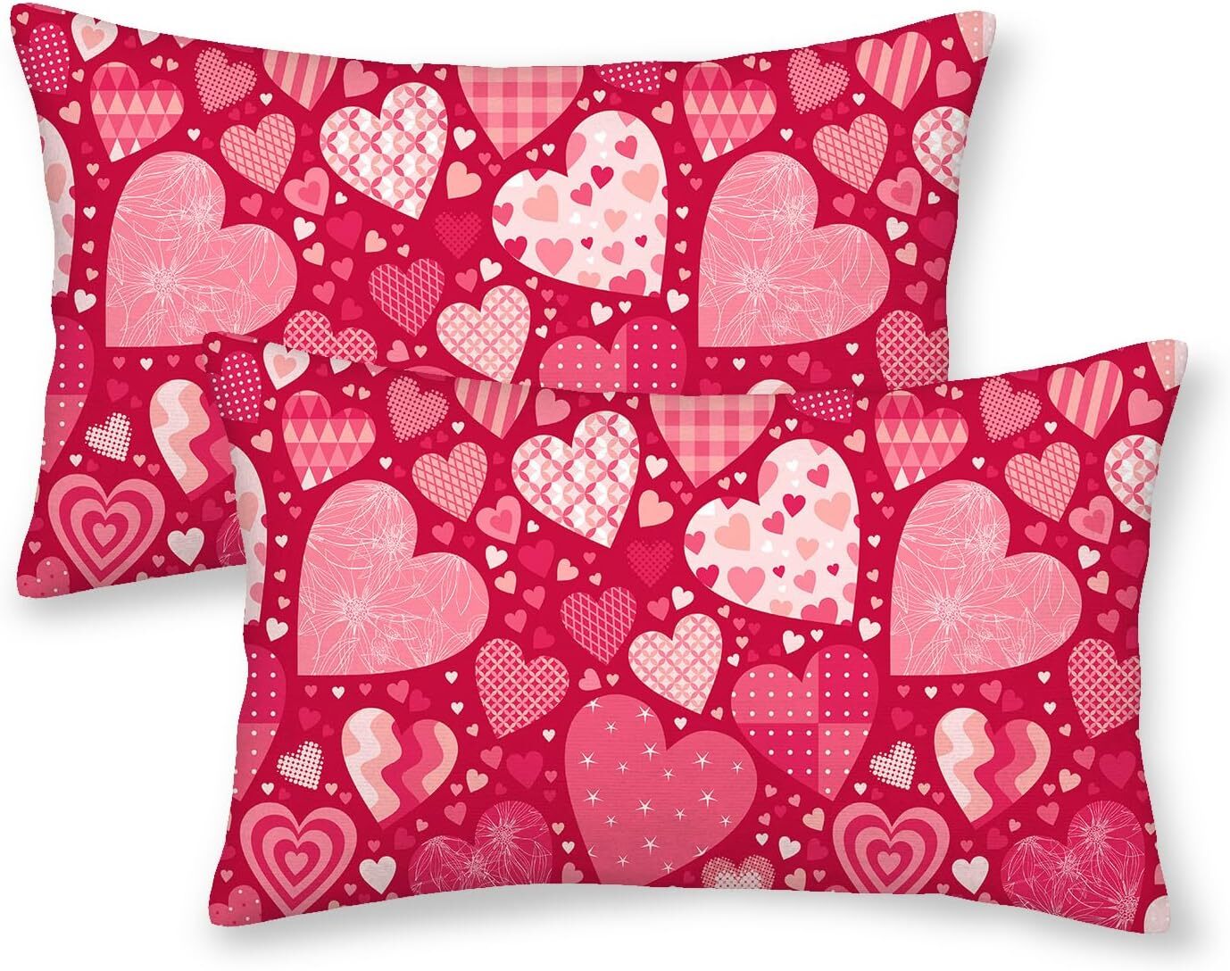 Red Heart Valentine Pillow Covers 12x20 Inches Pack of 2-image
