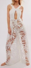 Free People Intimately La Vida  White Lace Sheer Jumpsuit Size Medium NWOT