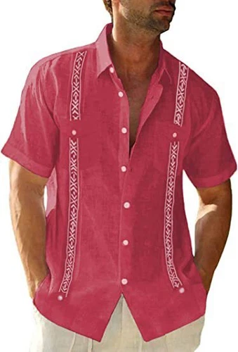 Men's Guayabera Cuban Beach Wedding Short Sleeve Button Up Casual Dress Shirt - Picture 17 of 30