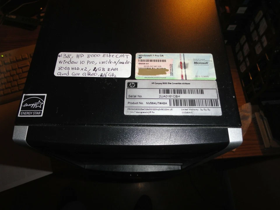 HP 8000 Elite CMT, Quad Core, 2.66Ghz, 4GB Ram, 160GB HDD, Windows 10 Pro, #138 - Image 2 of 4