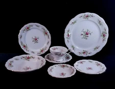 2 Johann Haviland Bavarian Moss Rose 7 Piece Place Settings Plates Bowls & Cups