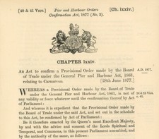 Antique Act of Parliament Pier Harbour Orders Carnarvon 1877 politics document