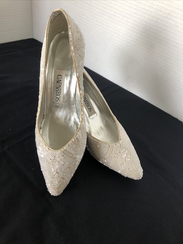 Caparros Ivory Silk Beaded Dress Heels Shoes Size 8.5 B Wedding Formal Party 🎉 - Picture 11 of 24