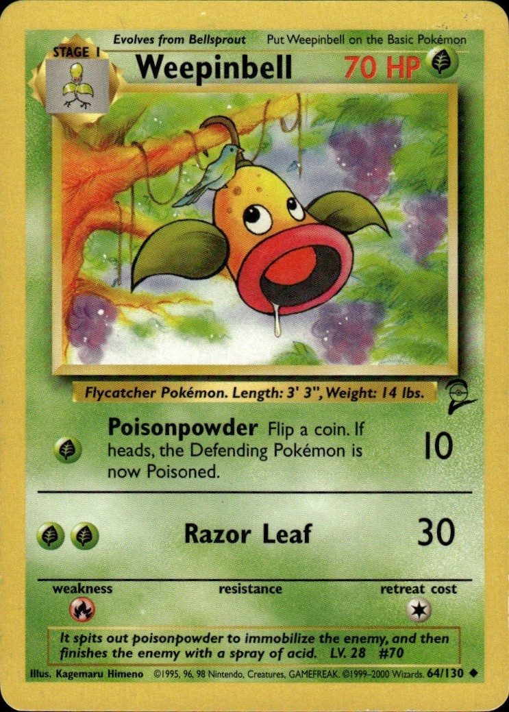 Weepinbell Uncommon Base Set 2 064/130 Grass Pokemon Card
