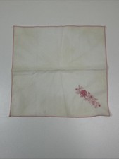 VINTAGE 10.25  PINK DETAILS AND WHITE LADIES' HANKIE/HANDKERCIHEF WITH A FLOWERS