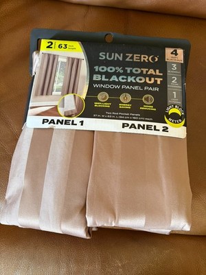 Sun Zero 100% Blackout 2 Rod Pocket Panels NIP 37'' wide 63'' length Dimani Taupe