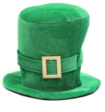 Wittocs St. Patrick's Green Velvet Top Hat with Shamrock, Party Favor, and