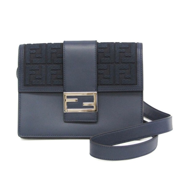 Fendi Flat Baguette Medium Canvas Leather Crossbody Bag Navy 7VA524