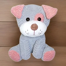 Hugfun Gray & Pink Puppy Dog Spotted Eye Chevron Plush Stuffed Animal 9" Toy
