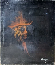 Vintage Haunting Expressionist Portrait Painting On Canvas Cornette IV 