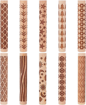10Pcs Wooden Clay Texture Rollers Set for Pottery 10 Styles Ceramics Potters Sta