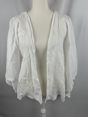 Lara Guidotti Womens One Size White Crochet Lace Kimono Top Open Eyelet BOHO - Picture 1 of 10