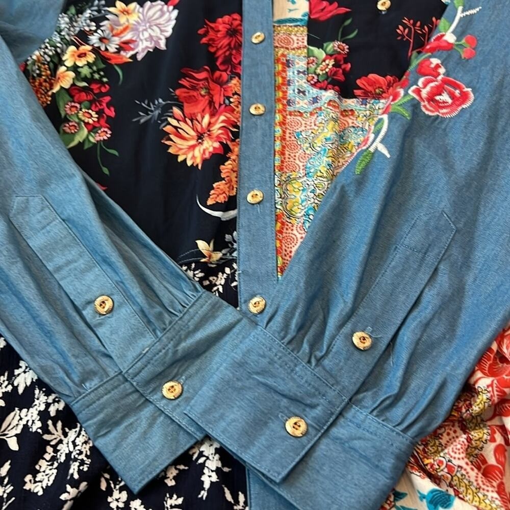 EUC Caleoas Mixed Media Patchwork Drapey Button D… - image 14